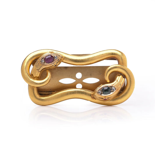 Victorian 18 Carat Gold Snake Belt Buckle with Ruby, Sapphire And Diamonds