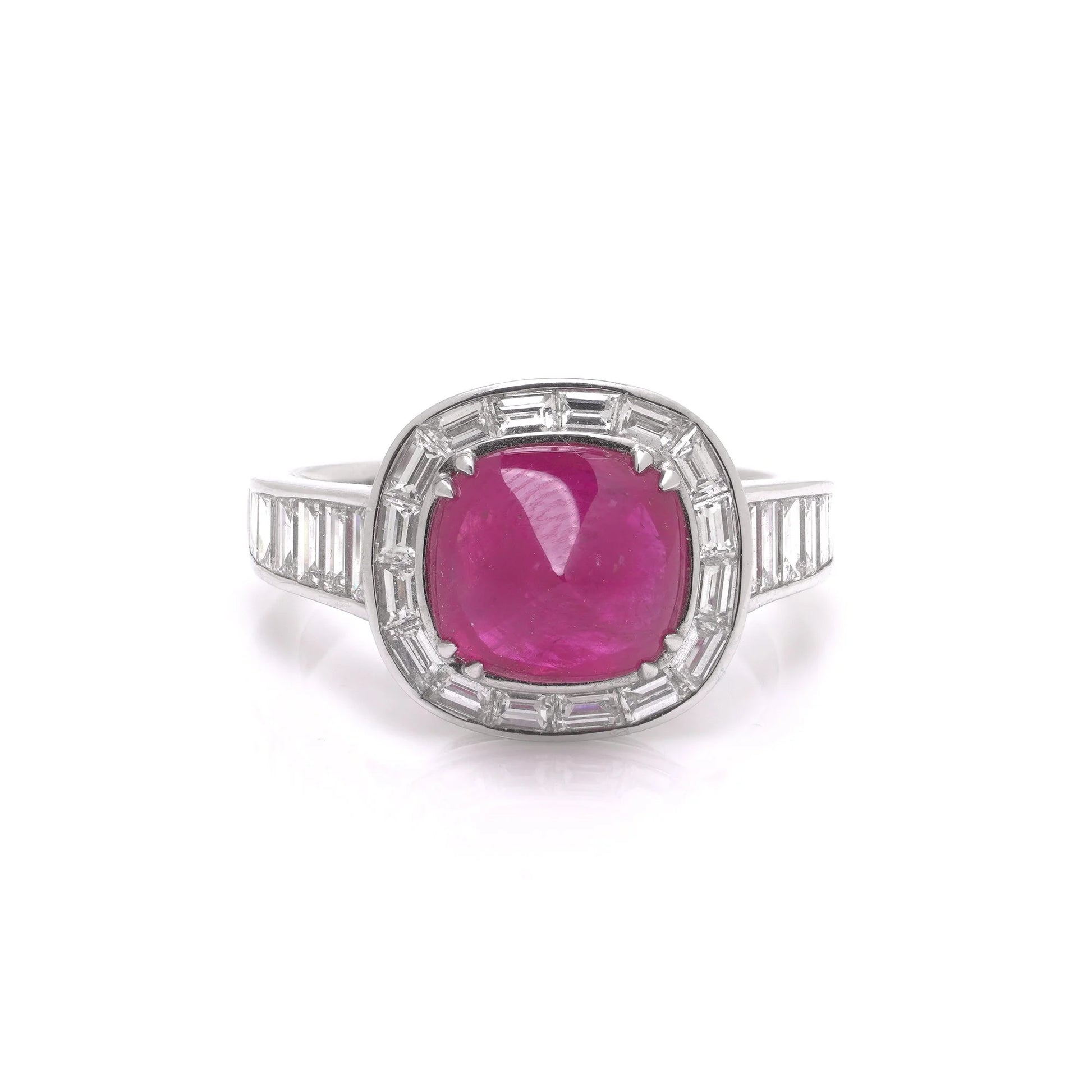 18 Carat White Gold Sugarloaf Ruby And Diamond Ring