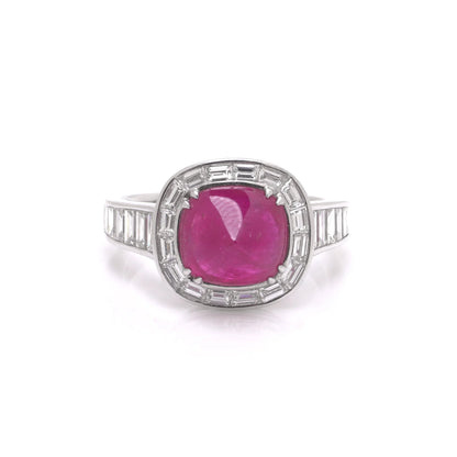 18 Carat White Gold Sugarloaf Ruby And Diamond Ring
