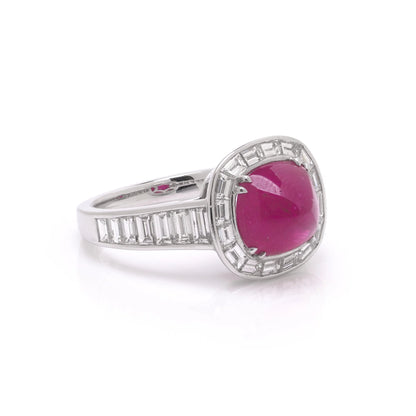 18 Carat White Gold Sugarloaf Ruby And Diamond Ring