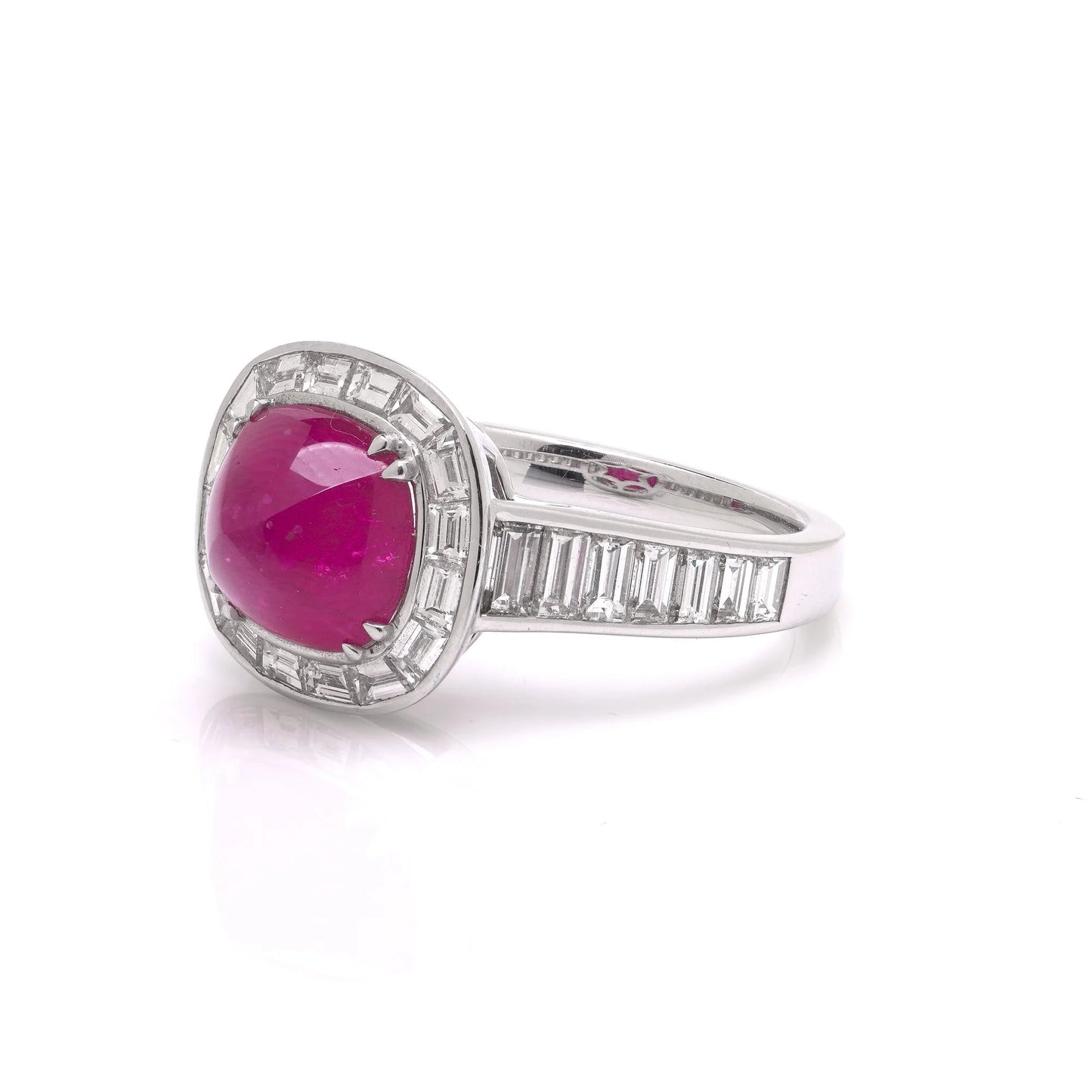 18 Carat White Gold Sugarloaf Ruby And Diamond Ring