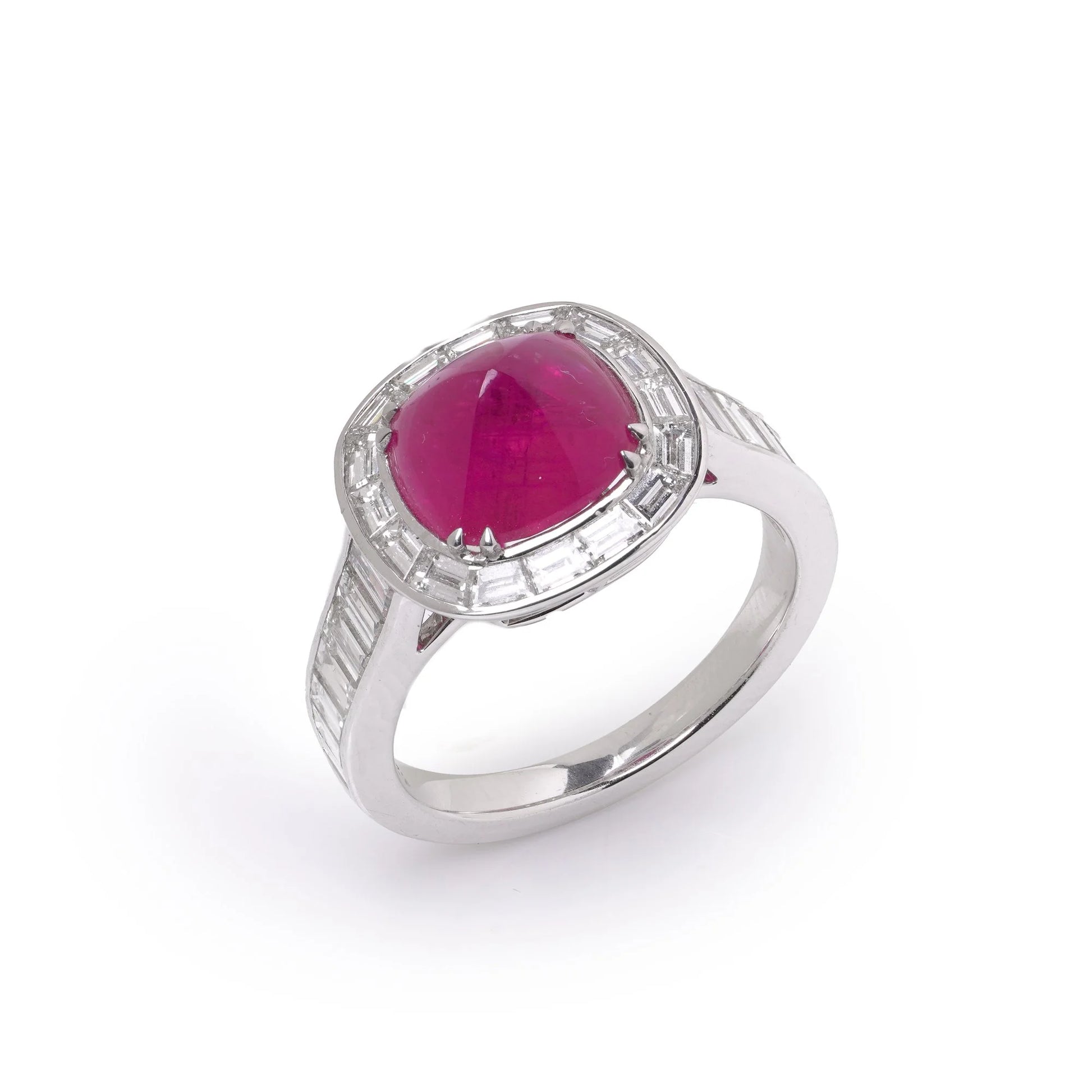 18 Carat White Gold Sugarloaf Ruby And Diamond Ring
