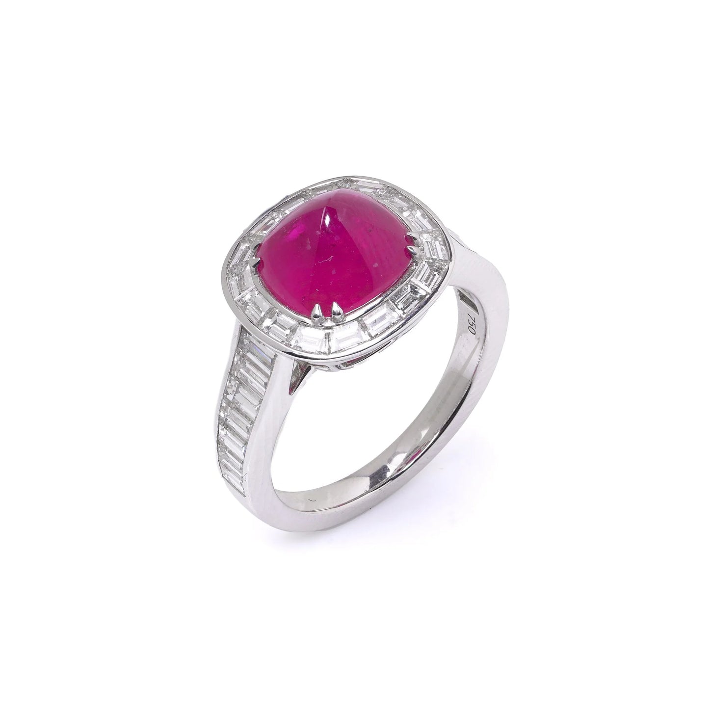 18 Carat White Gold Sugarloaf Ruby And Diamond Ring
