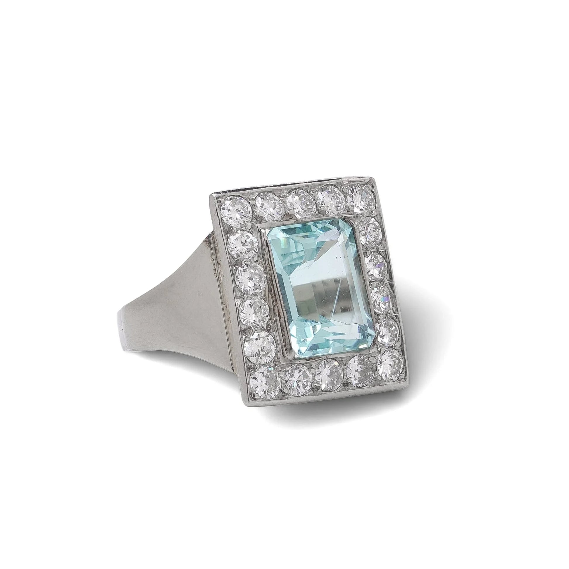 14 Carat White Gold Aquamarine And Diamond Cluster Ring