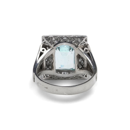14 Carat White Gold Aquamarine And Diamond Cluster Ring
