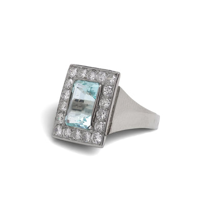 14 Carat White Gold Aquamarine And Diamond Cluster Ring