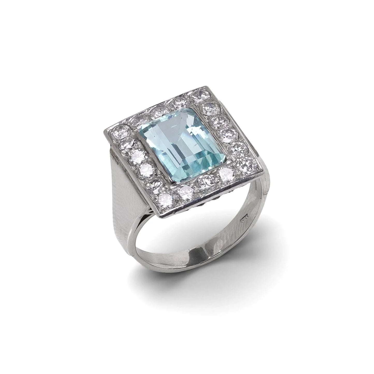 14 Carat White Gold Aquamarine And Diamond Cluster Ring