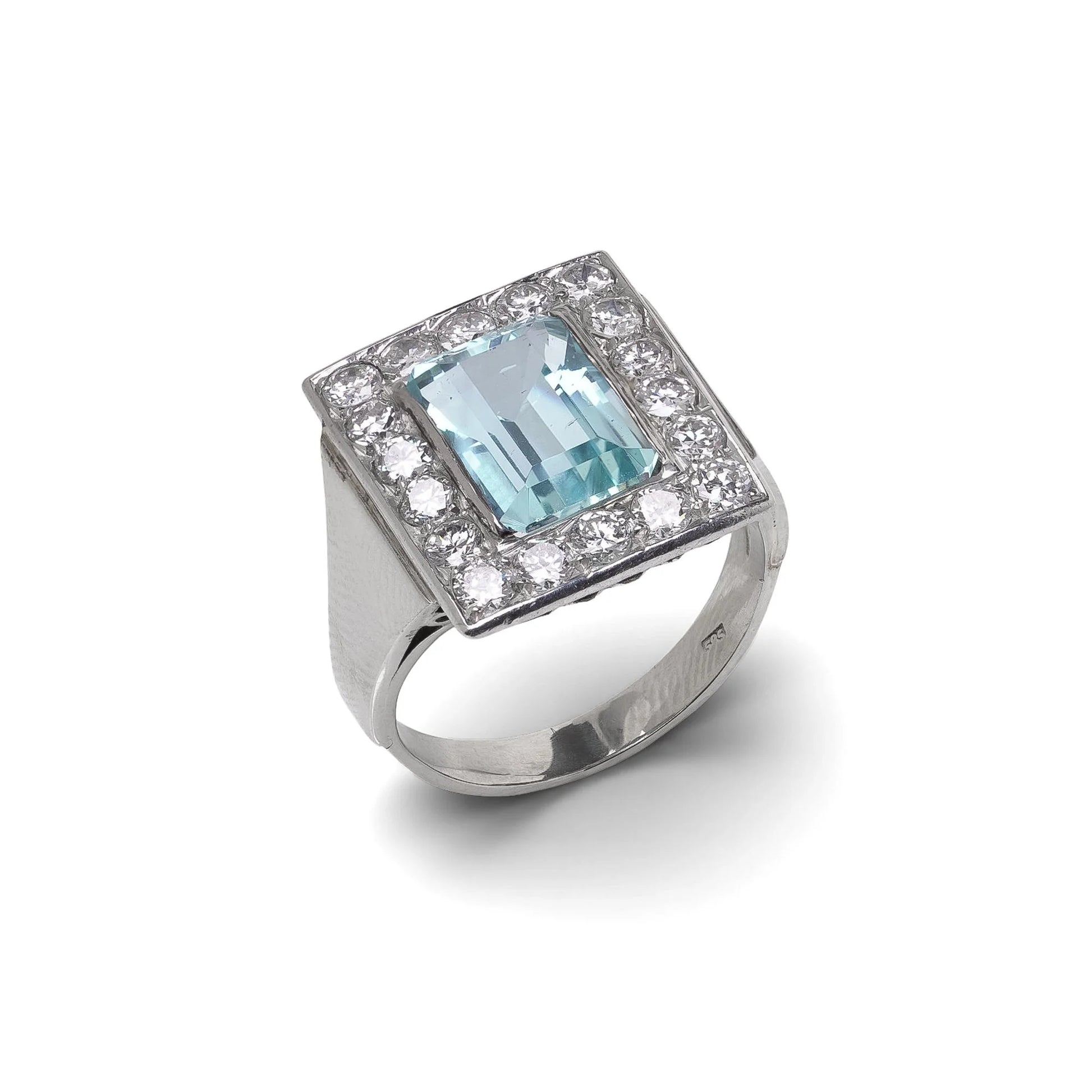 14 Carat White Gold Aquamarine And Diamond Cluster Ring