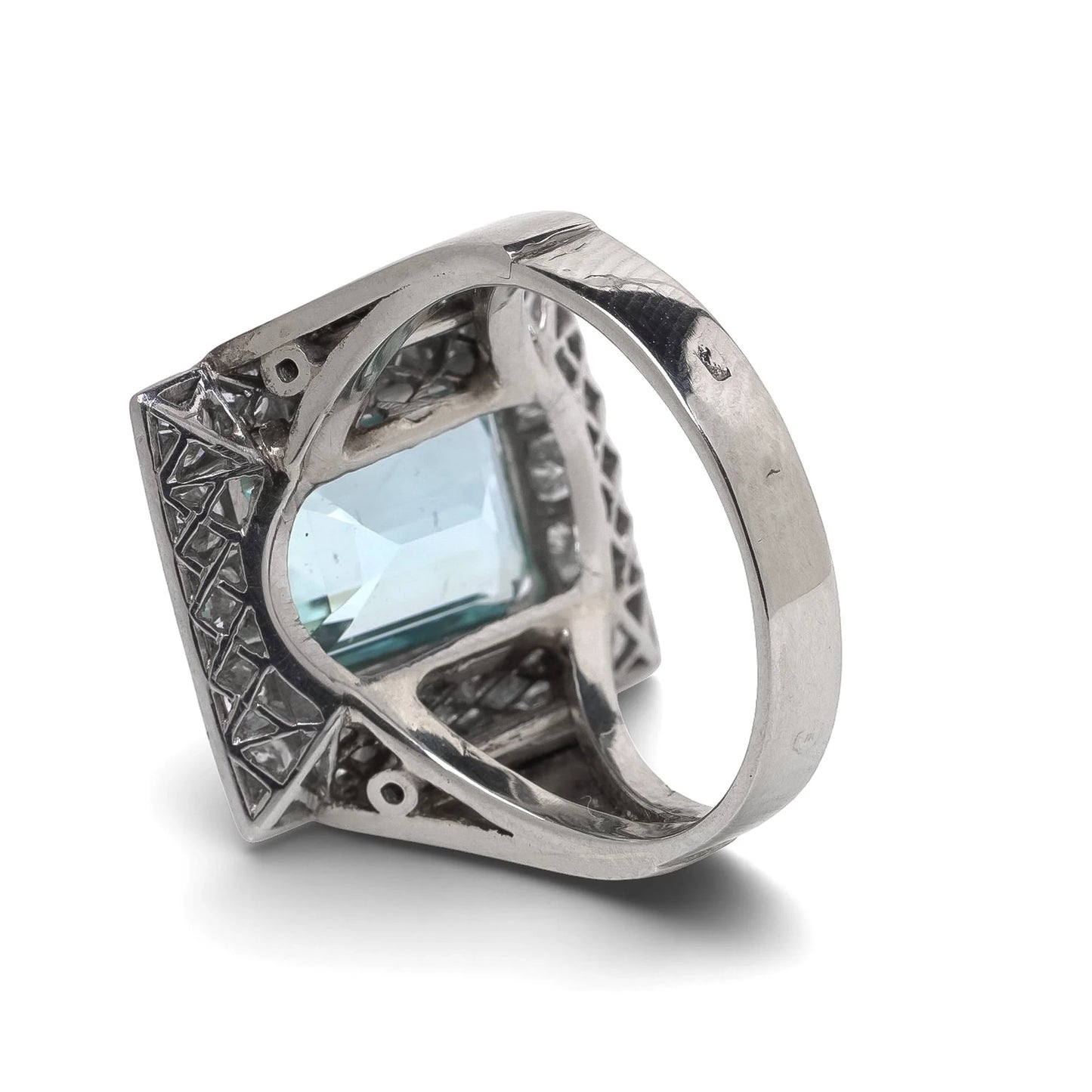 14 Carat White Gold Aquamarine And Diamond Cluster Ring