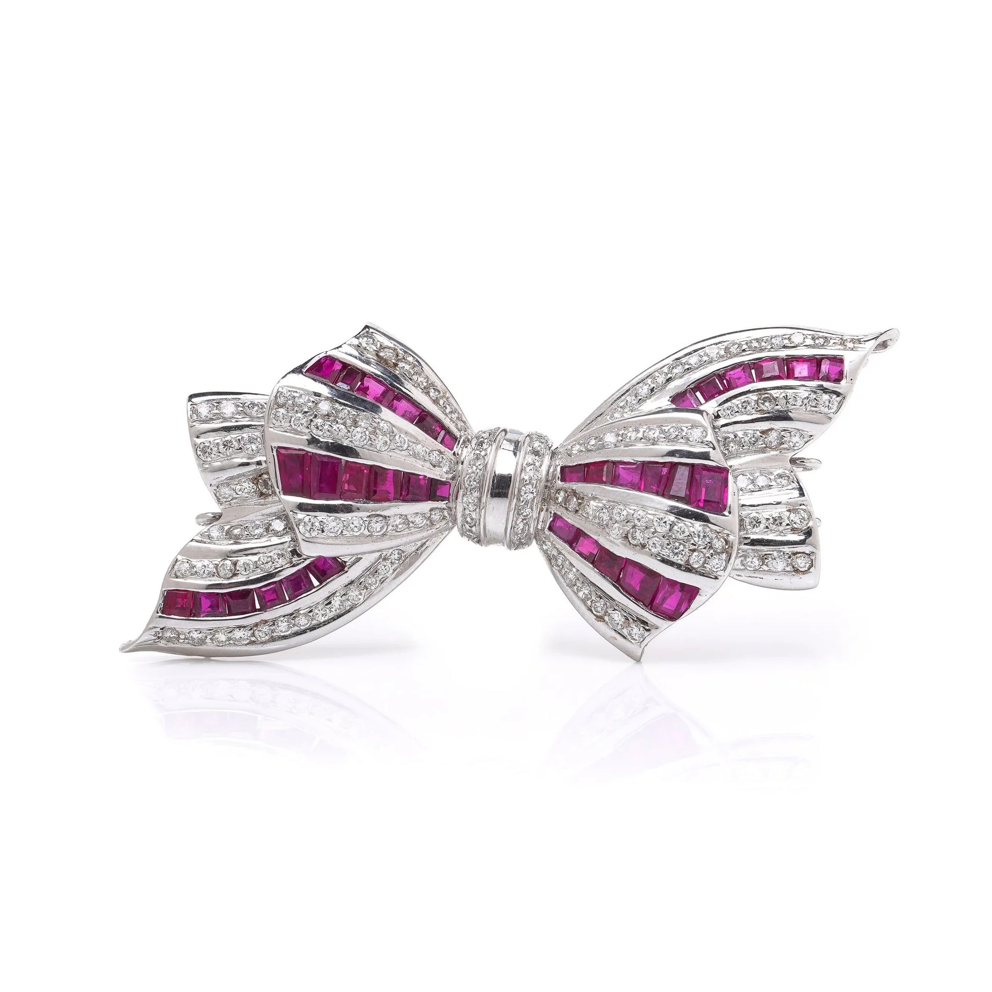 18 Carat White Gold Ruby And Diamond Bow Brooch