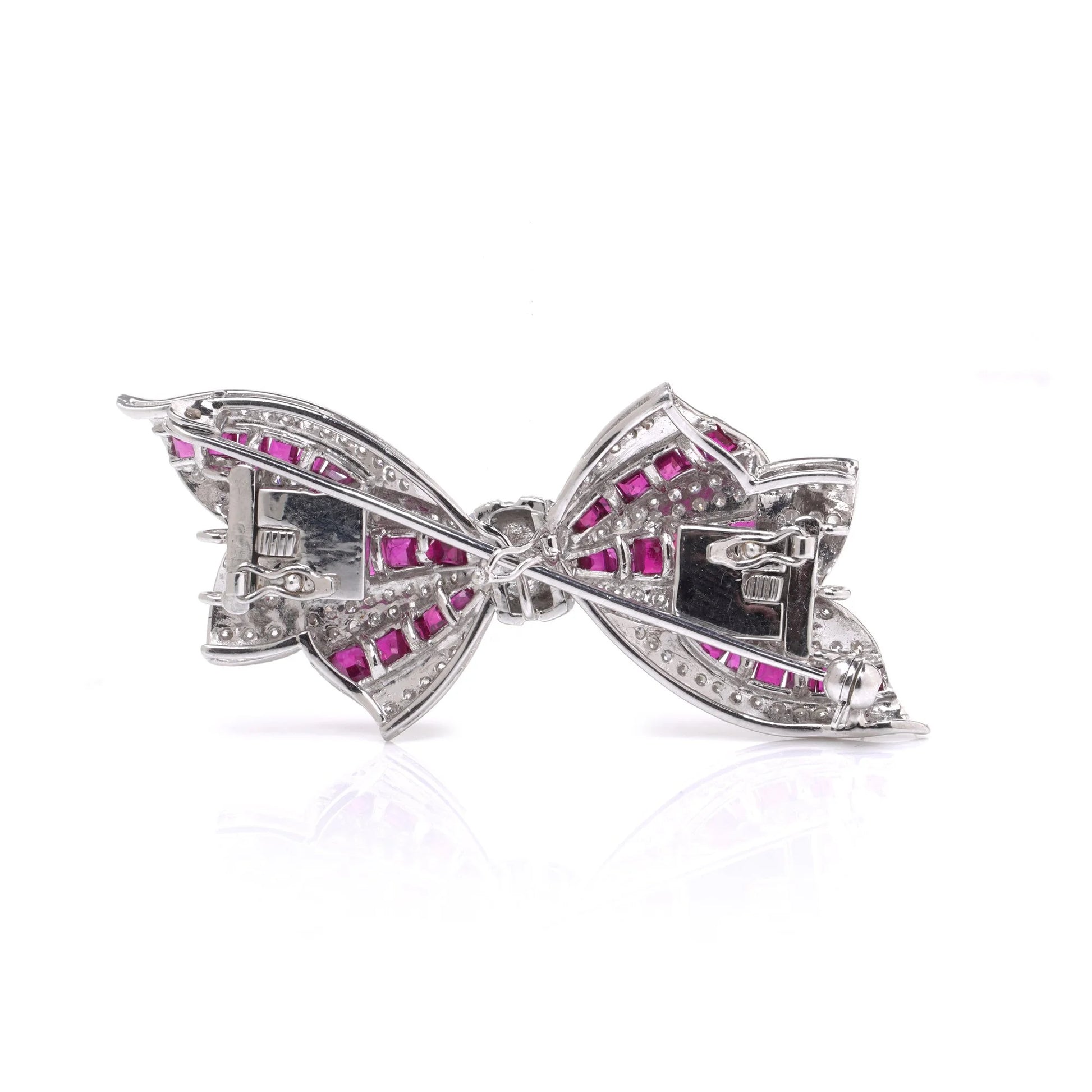 18 Carat White Gold Ruby And Diamond Bow Brooch