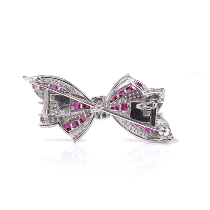 18 Carat White Gold Ruby And Diamond Bow Brooch