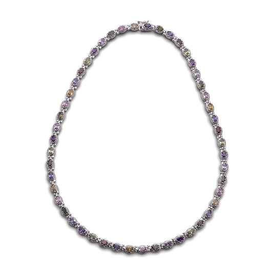 Vintage Italian 18 Carat White Gold Multi-Gem Necklace