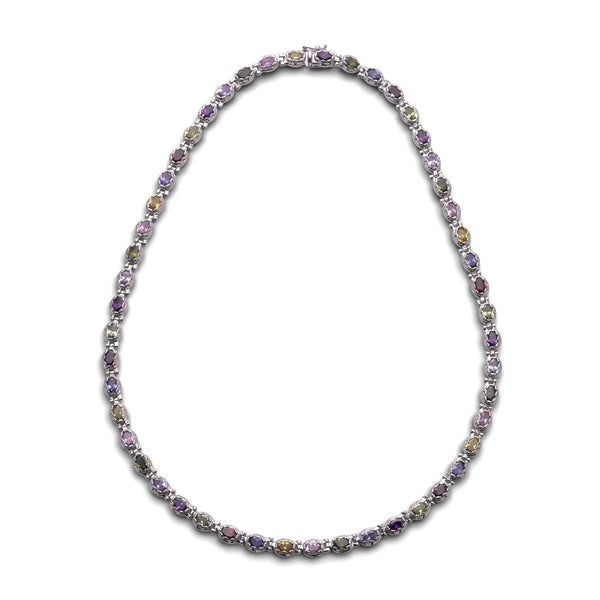 Vintage Italian 18 Carat White Gold Multi-Gem Necklace