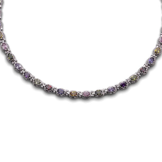 Vintage Italian 18 Carat White Gold Multi-Gem Necklace
