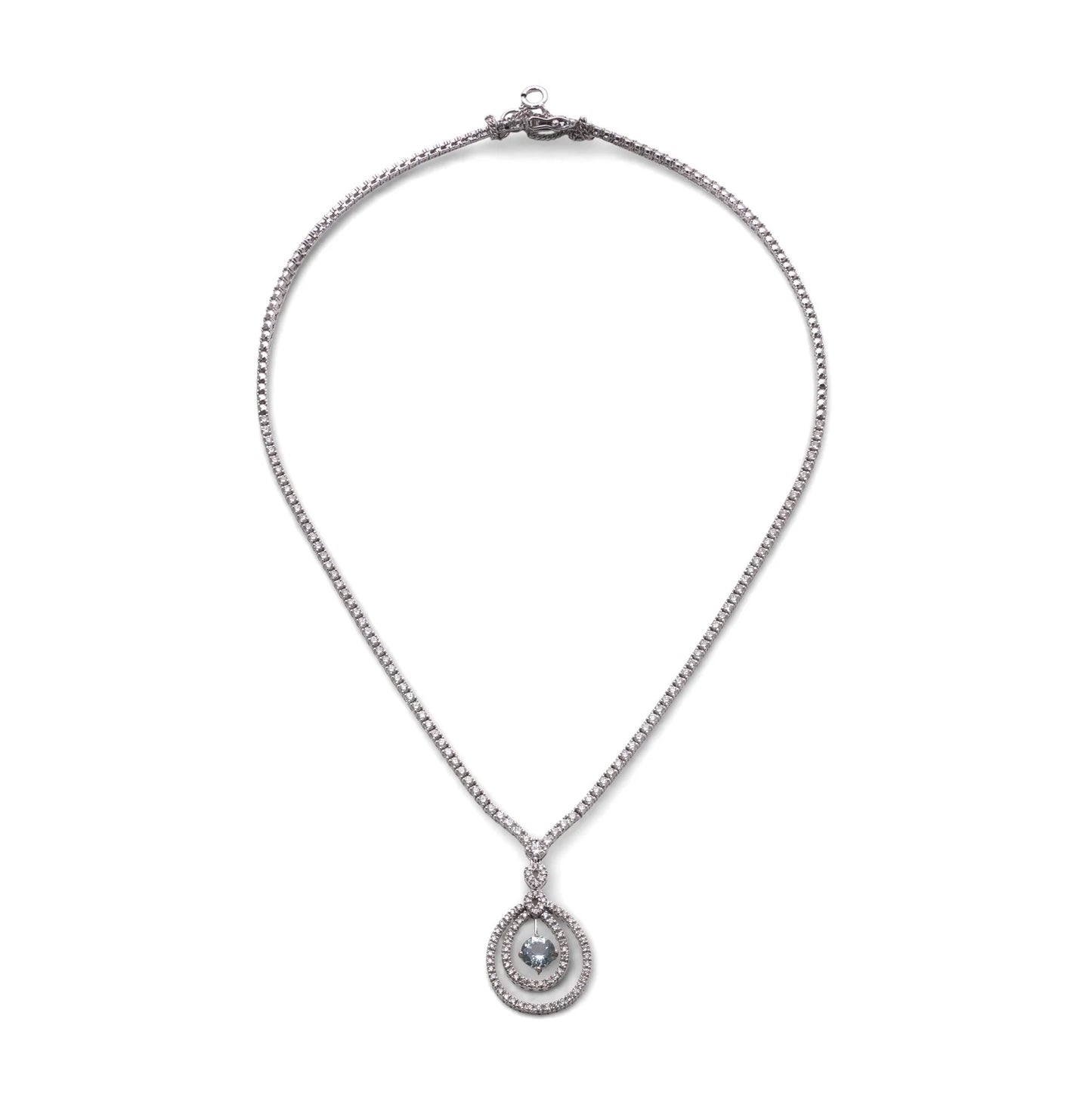 Vintage 18 Carat White Gold Diamond And Aquamarine Necklace