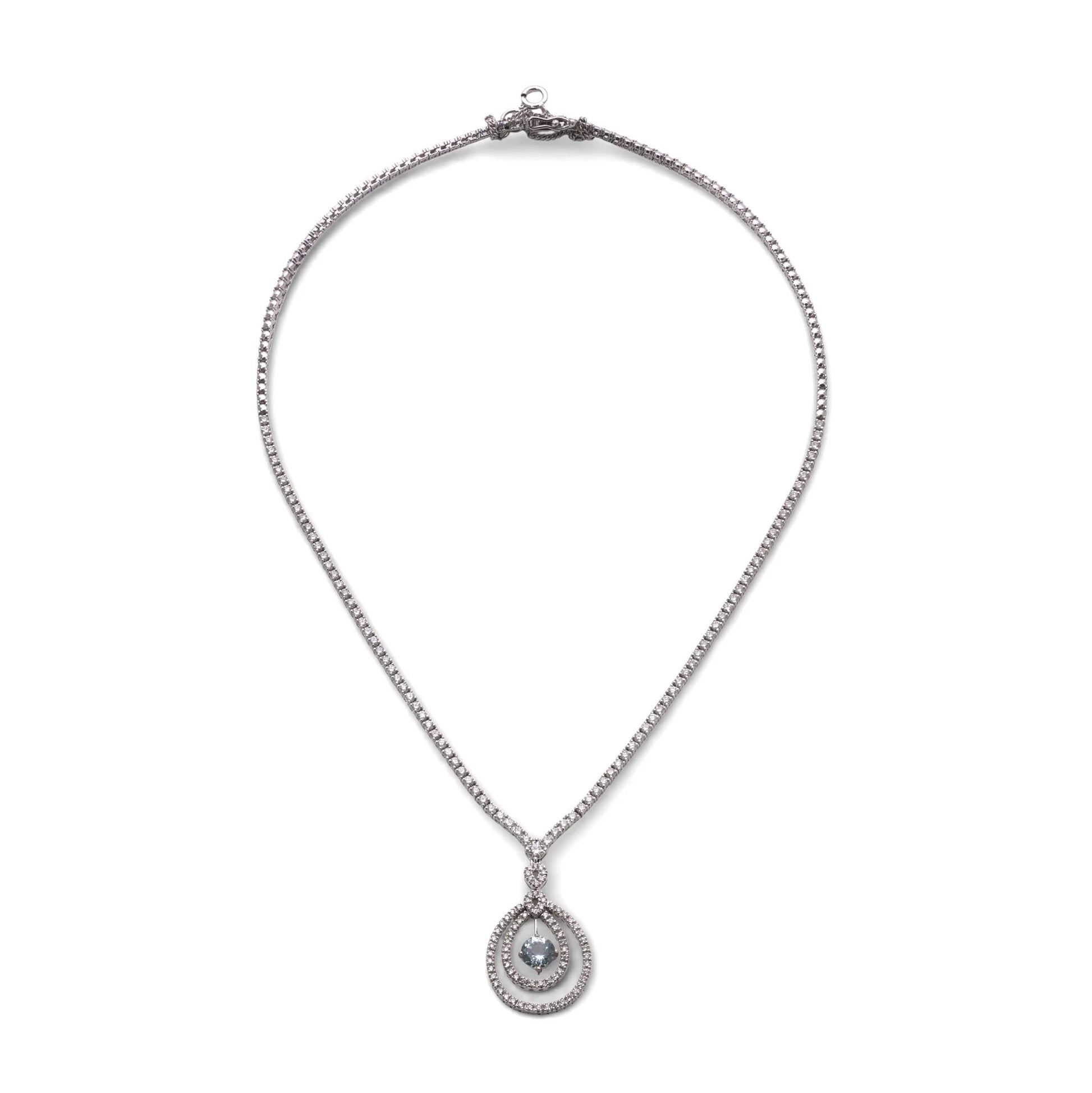 Vintage 18 Carat White Gold Diamond And Aquamarine Necklace