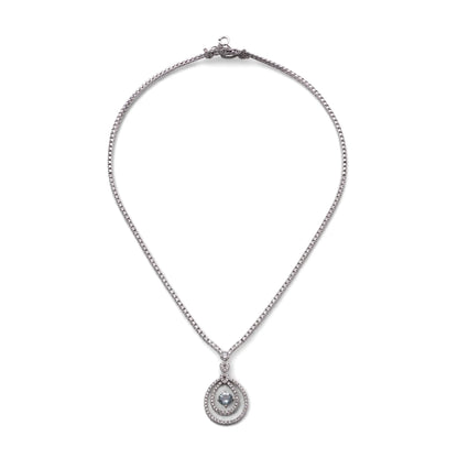 Vintage 18 Carat White Gold Diamond And Aquamarine Necklace
