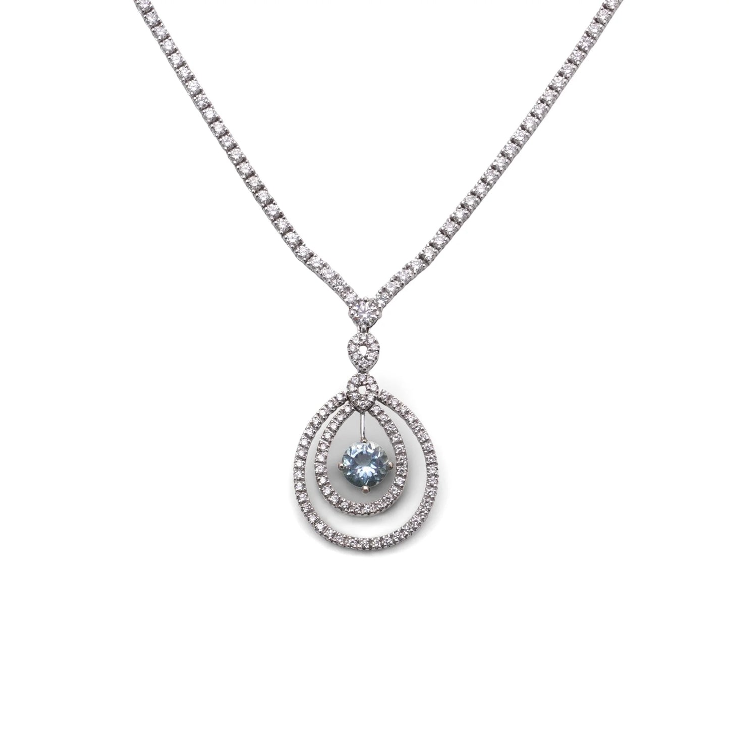 Vintage 18 Carat White Gold Diamond And Aquamarine Necklace