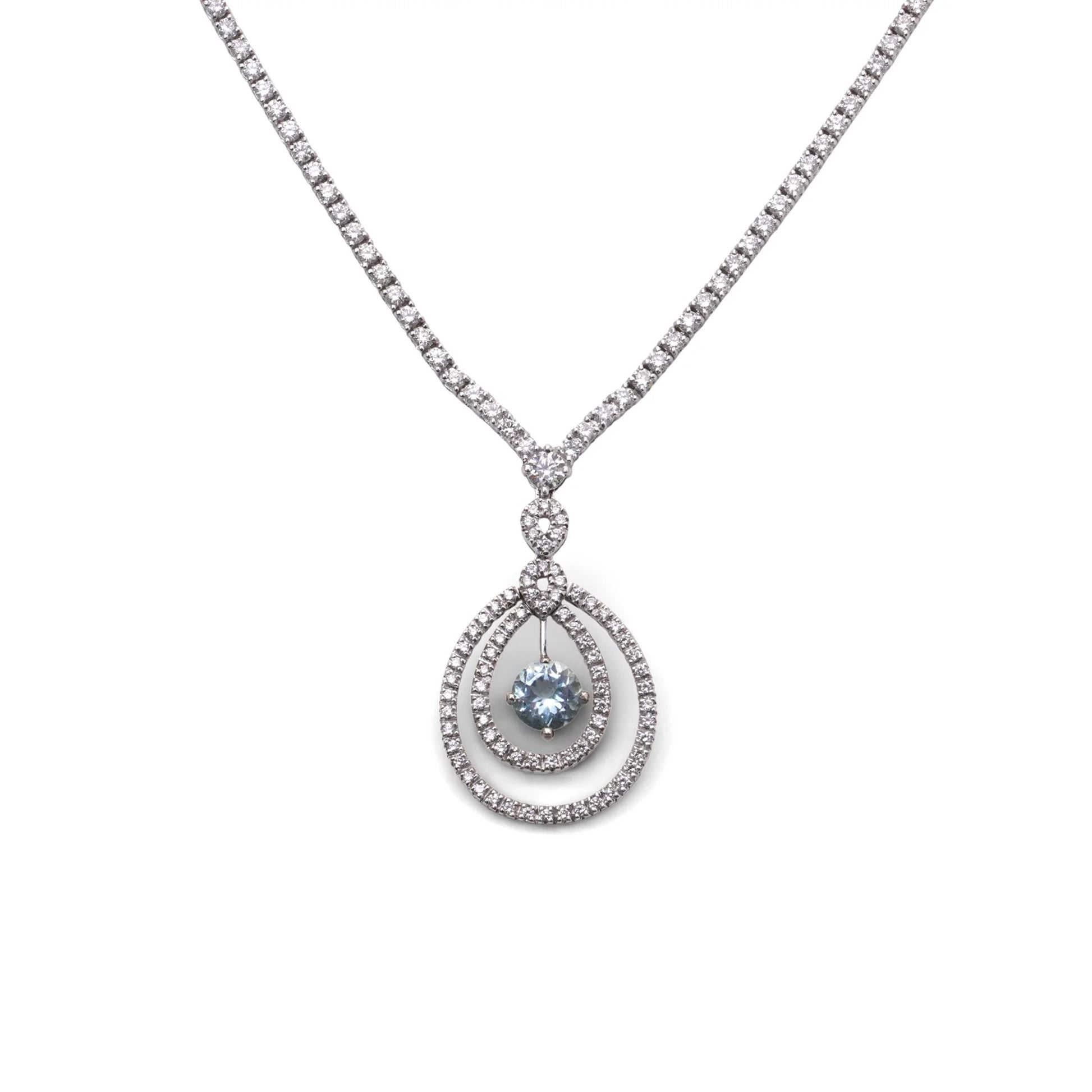 Vintage 18 Carat White Gold Diamond And Aquamarine Necklace