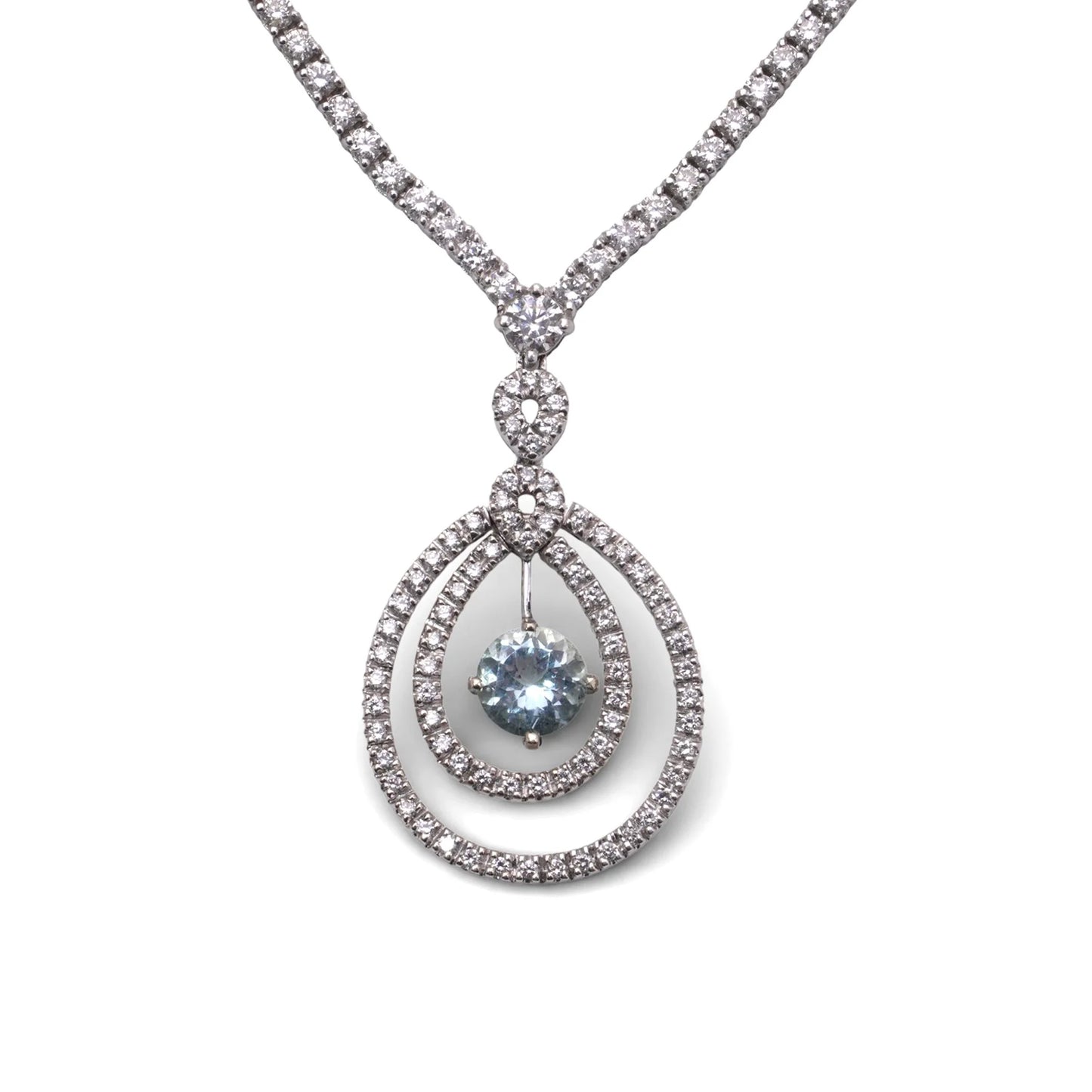 Vintage 18 Carat White Gold Diamond And Aquamarine Necklace