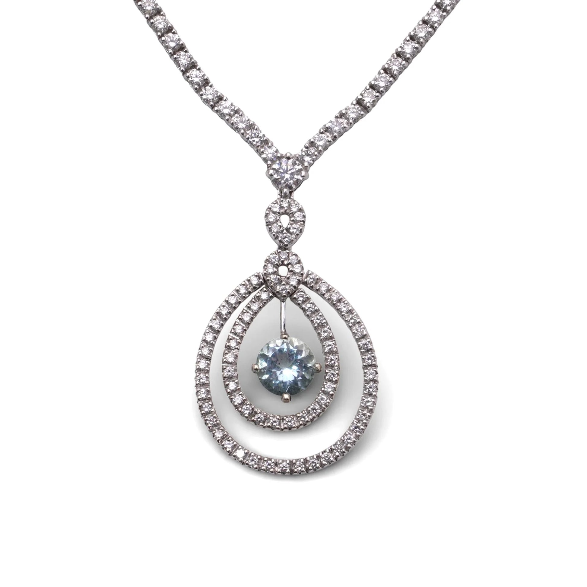Vintage 18 Carat White Gold Diamond And Aquamarine Necklace