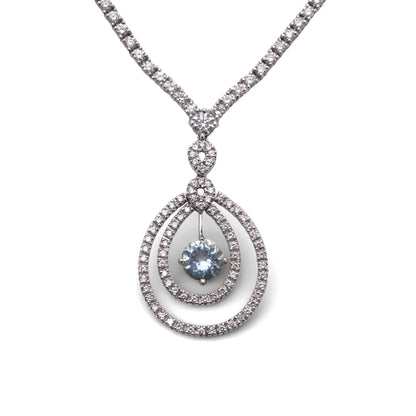 Vintage 18 Carat White Gold Diamond And Aquamarine Necklace