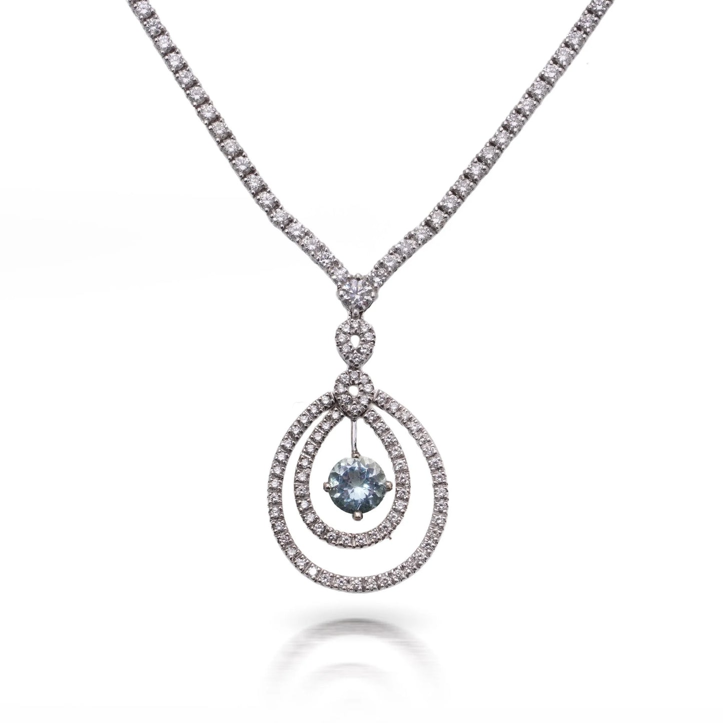 Vintage 18 Carat White Gold Diamond And Aquamarine Necklace