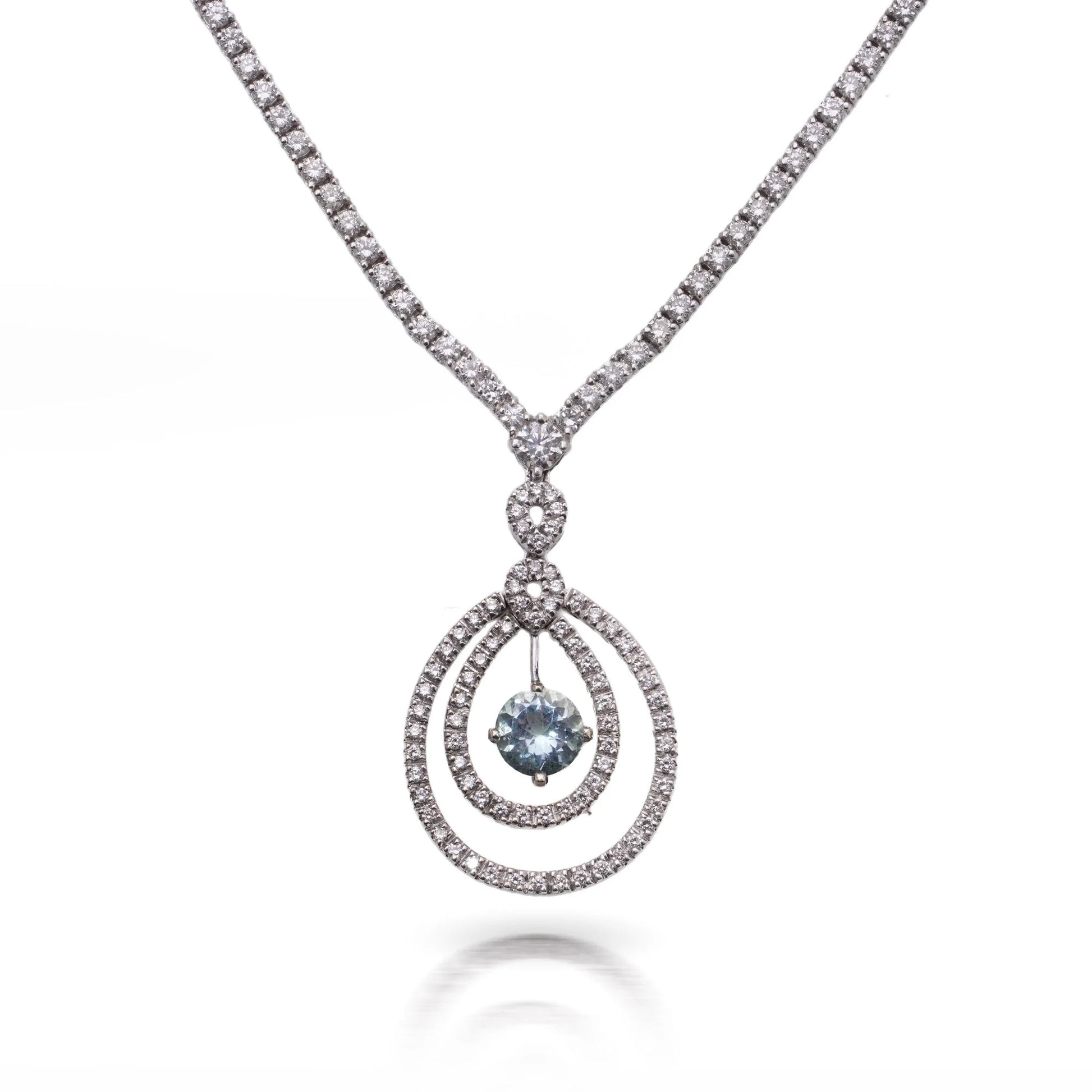 Vintage 18 Carat White Gold Diamond And Aquamarine Necklace