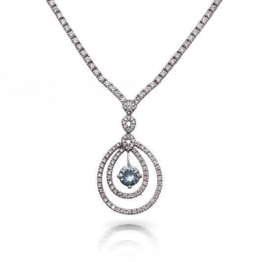 Vintage 18 Carat White Gold Diamond And Aquamarine Necklace