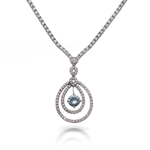 Vintage 18 Carat White Gold Diamond And Aquamarine Necklace