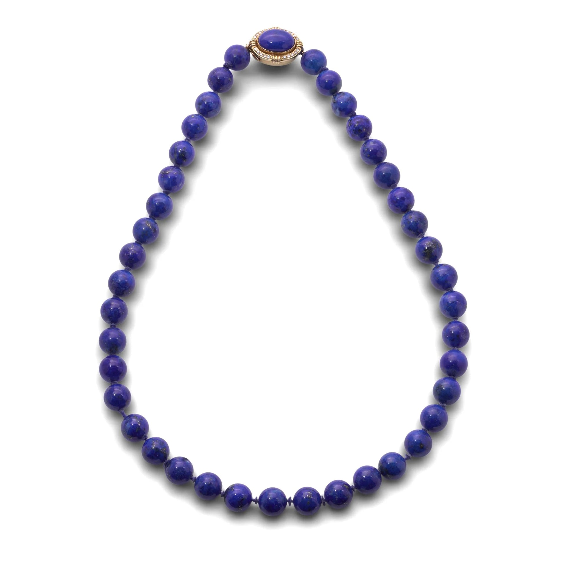 Vintage Lapis Lazuli Bead Necklace With Diamond Set 14 Carat Gold Clasp