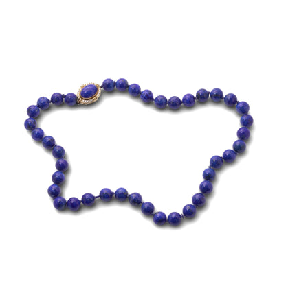Vintage Lapis Lazuli Bead Necklace With Diamond Set 14 Carat Gold Clasp