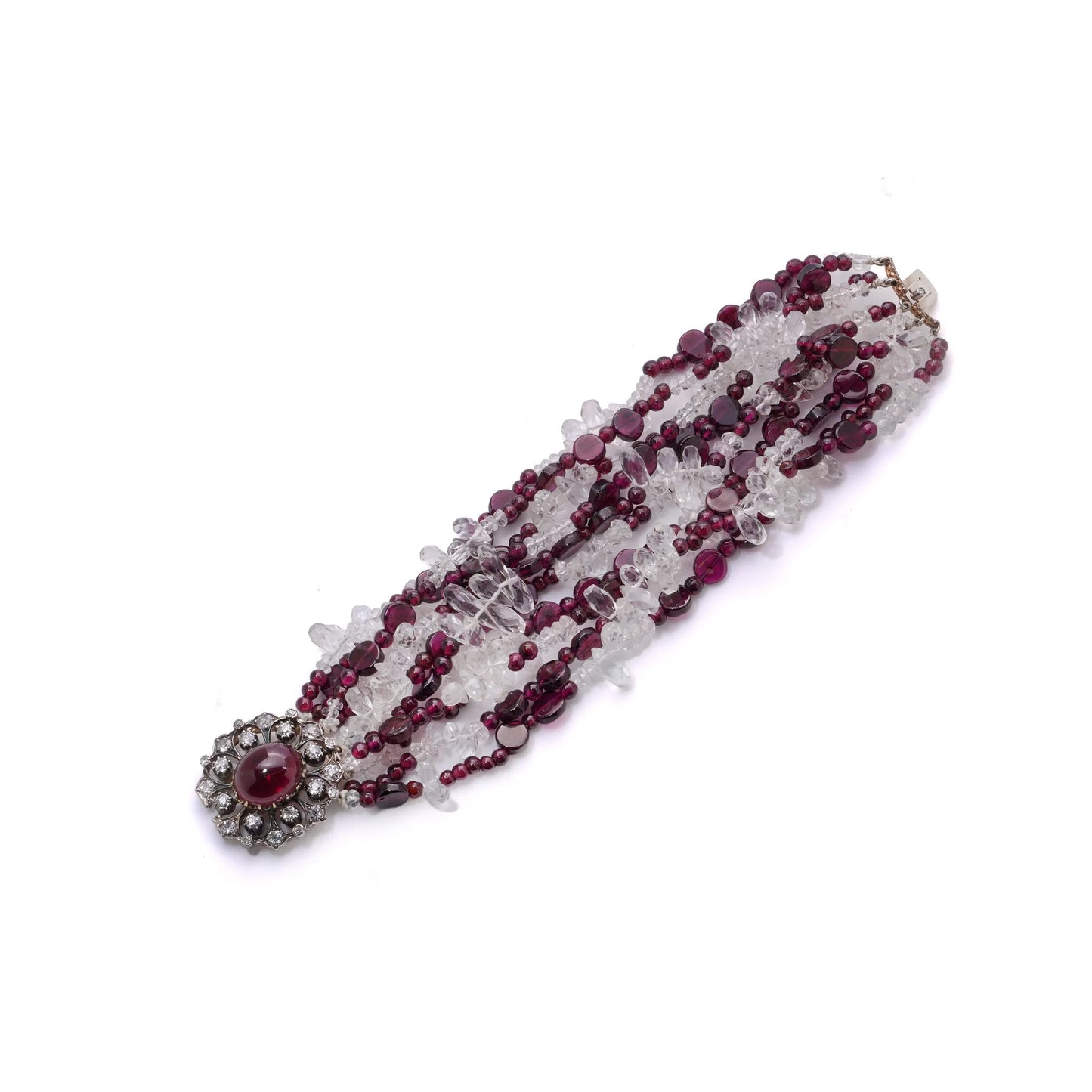 Victorian Garnet, Quartz And Diamond Multi-Strand Bead Bracelet