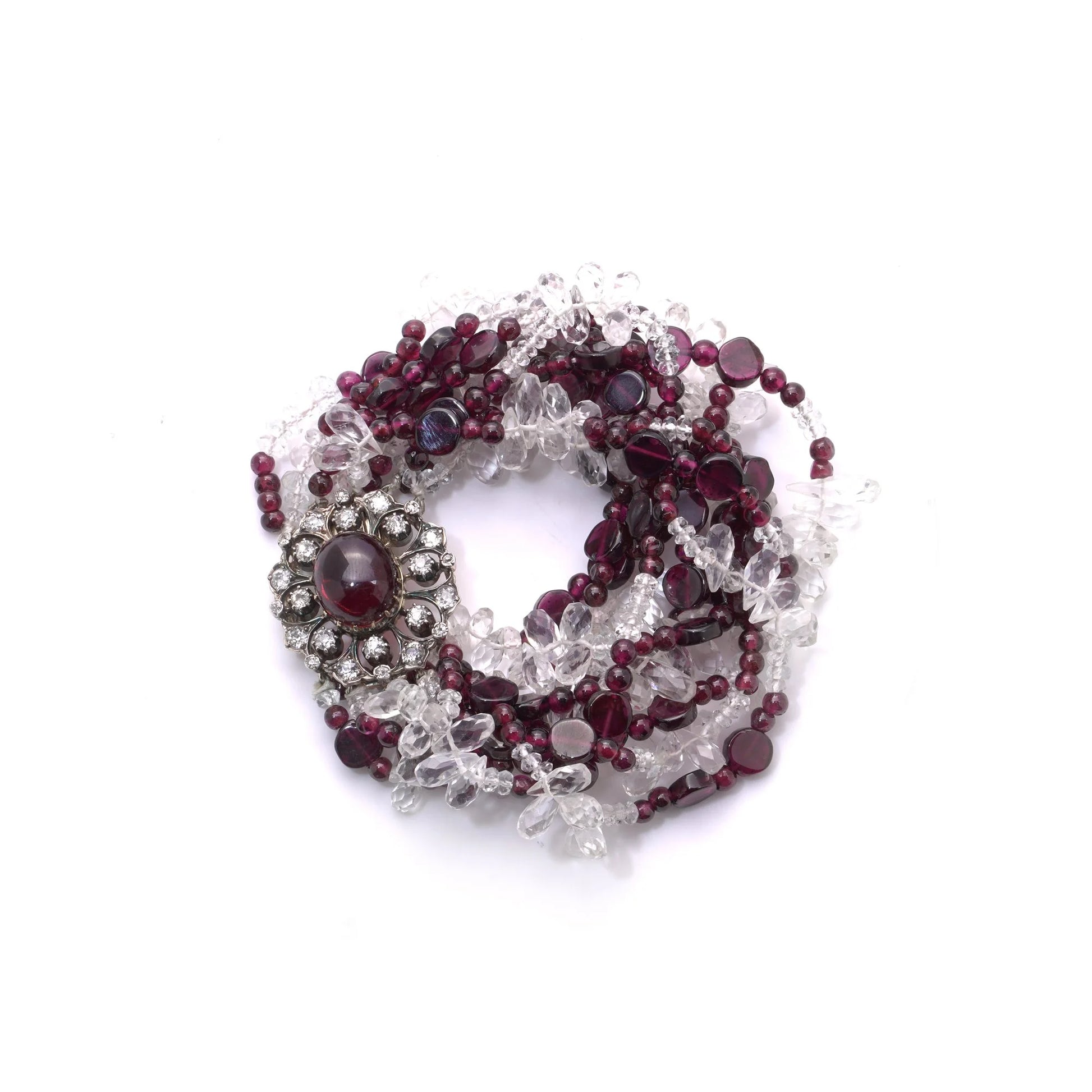 Victorian Garnet, Quartz And Diamond Multi-Strand Bead Bracelet