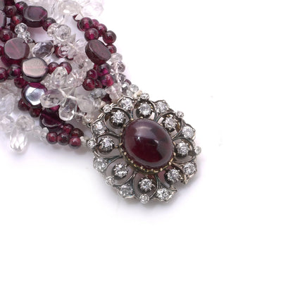 Victorian Garnet, Quartz And Diamond Multi-Strand Bead Bracelet