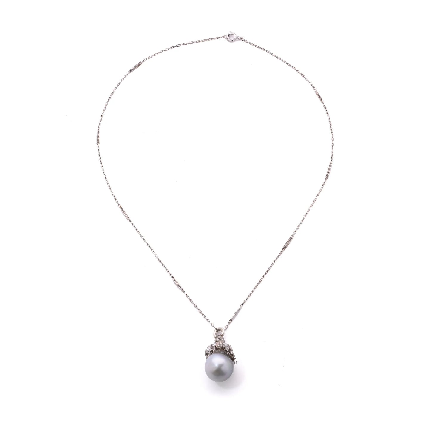 Edwardian Platinum Tahitian Pearl And Diamond Drop Necklace
