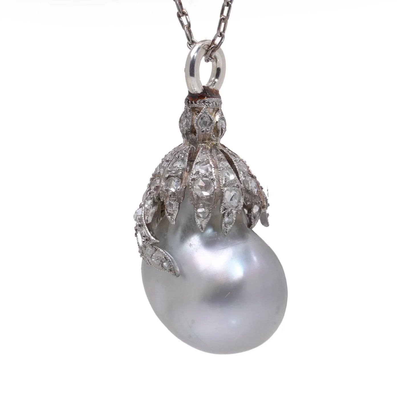 Edwardian Platinum Tahitian Pearl And Diamond Drop Necklace