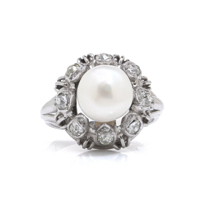 Art Deco 18 Carat Gold South Sea Cultured Pearl And Diamond Ring