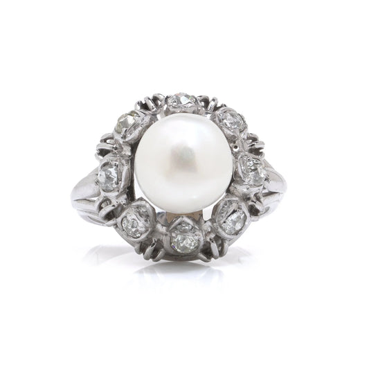 Art Deco 18 Carat Gold South Sea Cultured Pearl And Diamond Ring