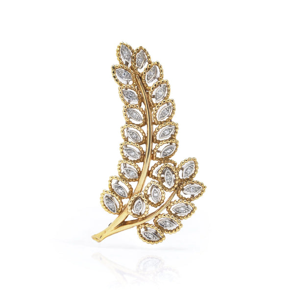 Boucheron 18 Carat Gold Diamond Leaf Brooch