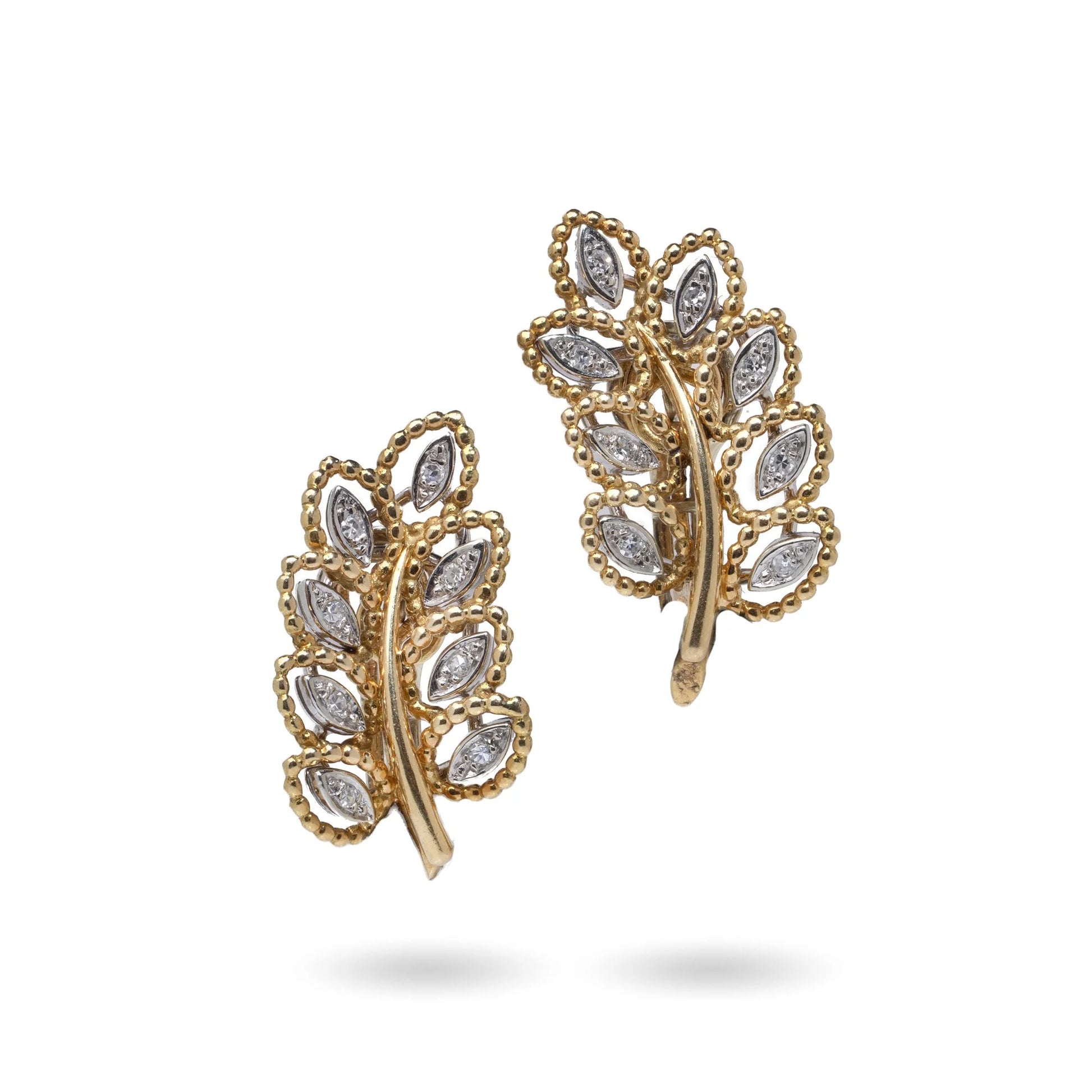 Boucheron 18 Carat Gold Diamond Leaf Clip Earrings
