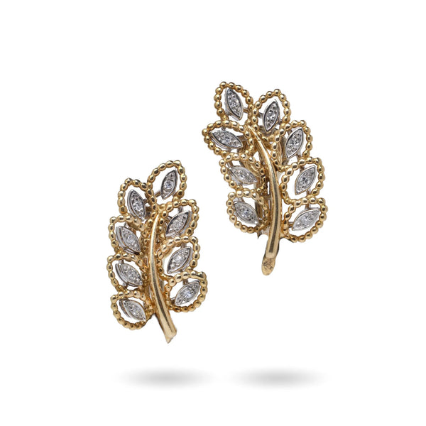Boucheron 18 Carat Gold Diamond Leaf Clip Earrings