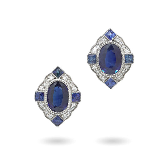 Platinum Sapphire And Diamond Stud Earrings