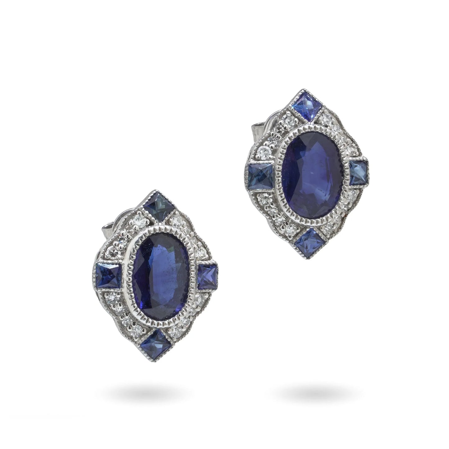 Platinum Sapphire And Diamond Stud Earrings