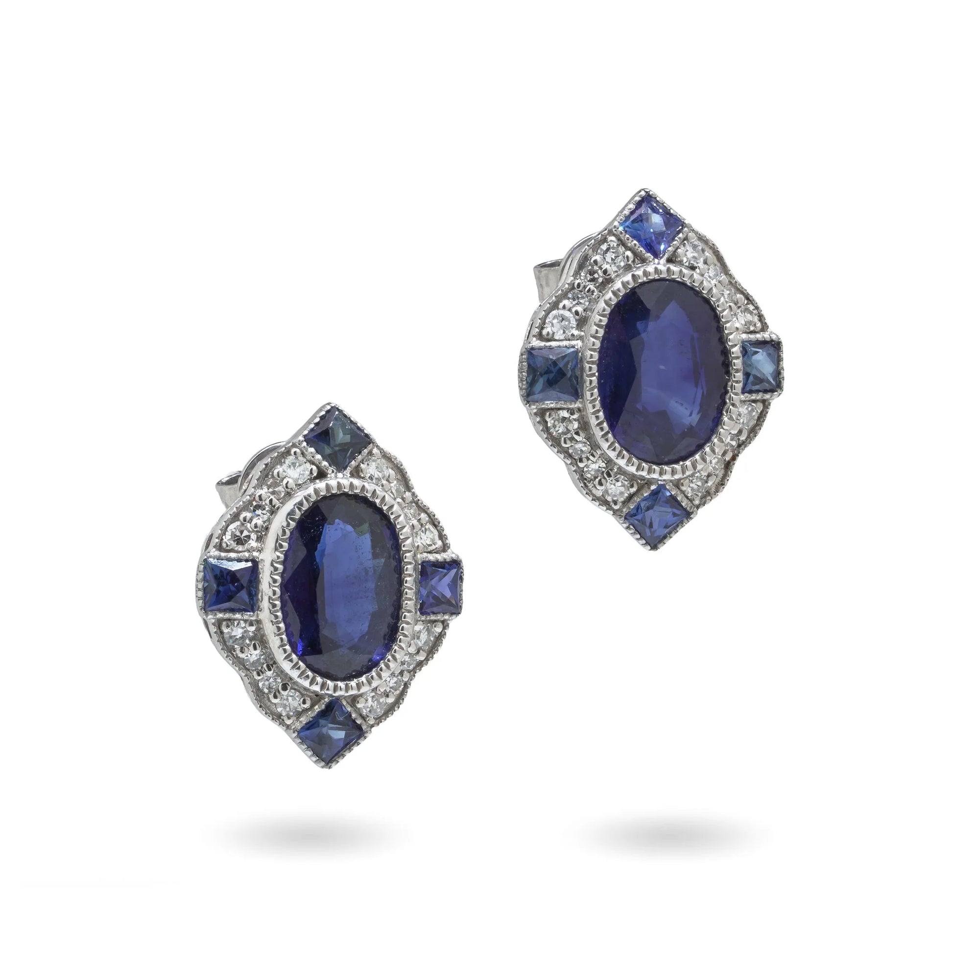 Platinum Sapphire And Diamond Stud Earrings