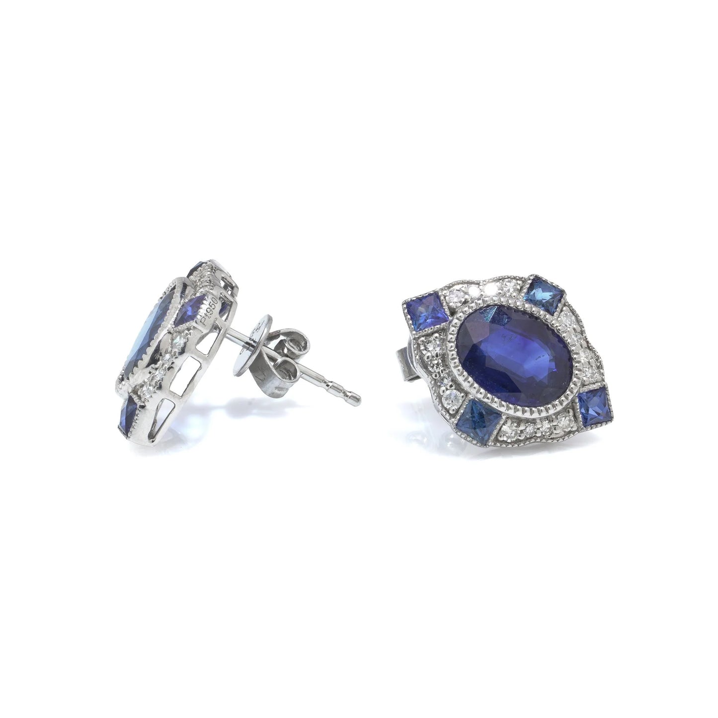 Platinum Sapphire And Diamond Stud Earrings