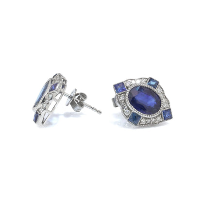 Platinum Sapphire And Diamond Stud Earrings
