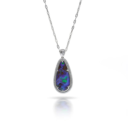 Platinum Opal And Diamond Pendant Necklace