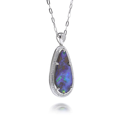 Platinum Opal And Diamond Pendant Necklace